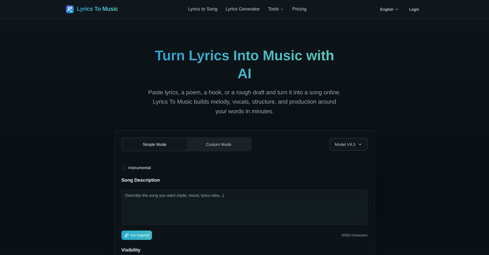 Lyrics To Music.ai website