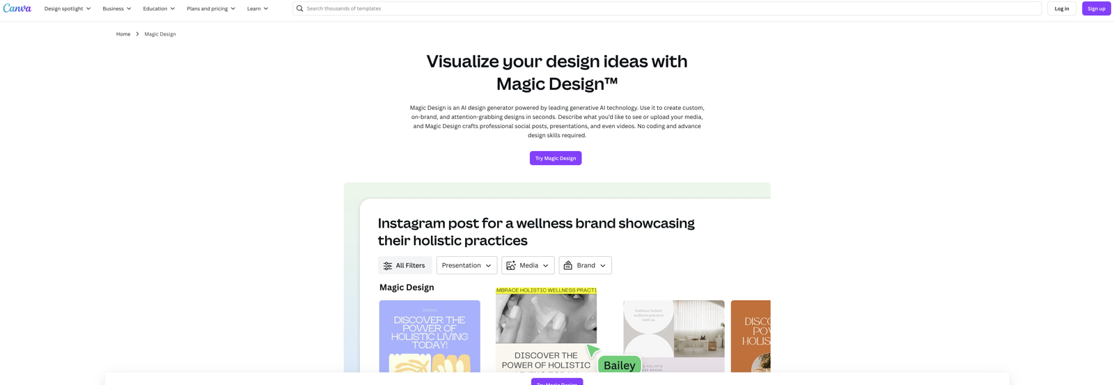 Magic Design by Canva website