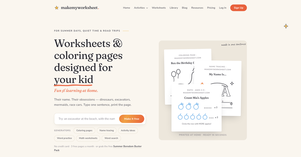 MakeMyWorksheet website