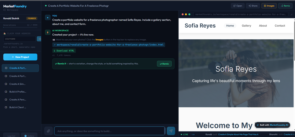 MarketFoundry AI Workspace website