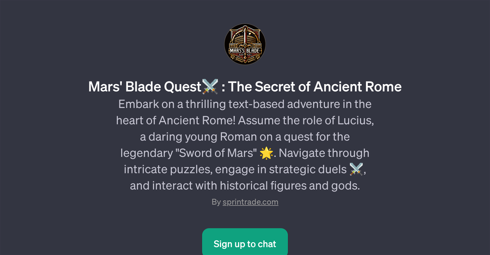 Mars' Blade Quest: The Secret of Ancient Rome website