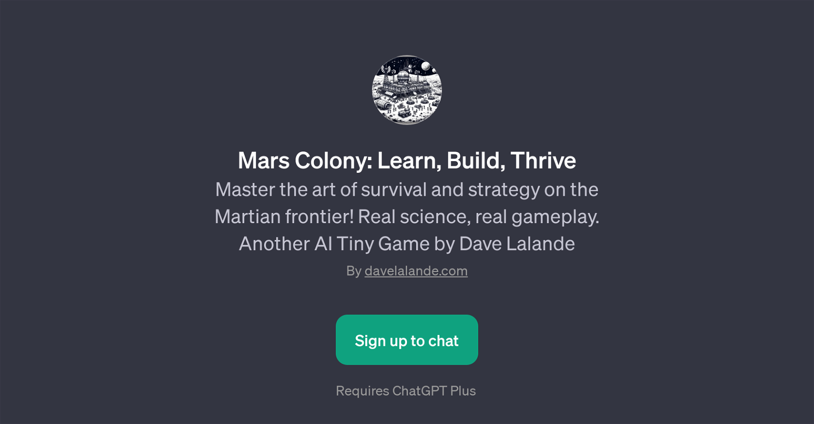 Mars Colony: Learn, Build, Thrive website