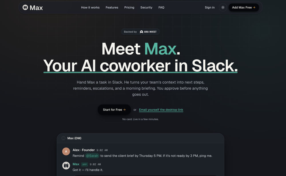 Max: AI Coworker in Slack website