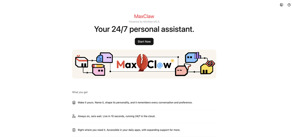 MaxClaw by MiniMax website