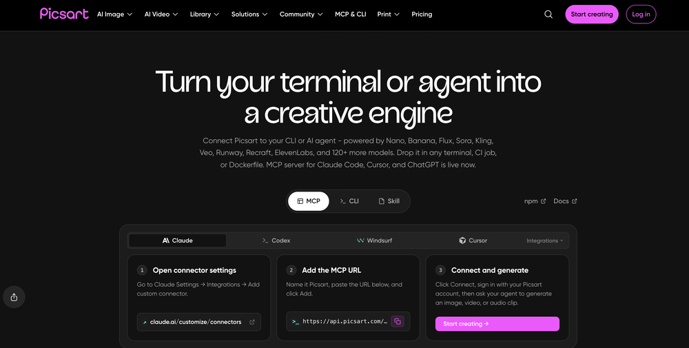 MCP Server by Picsart website
