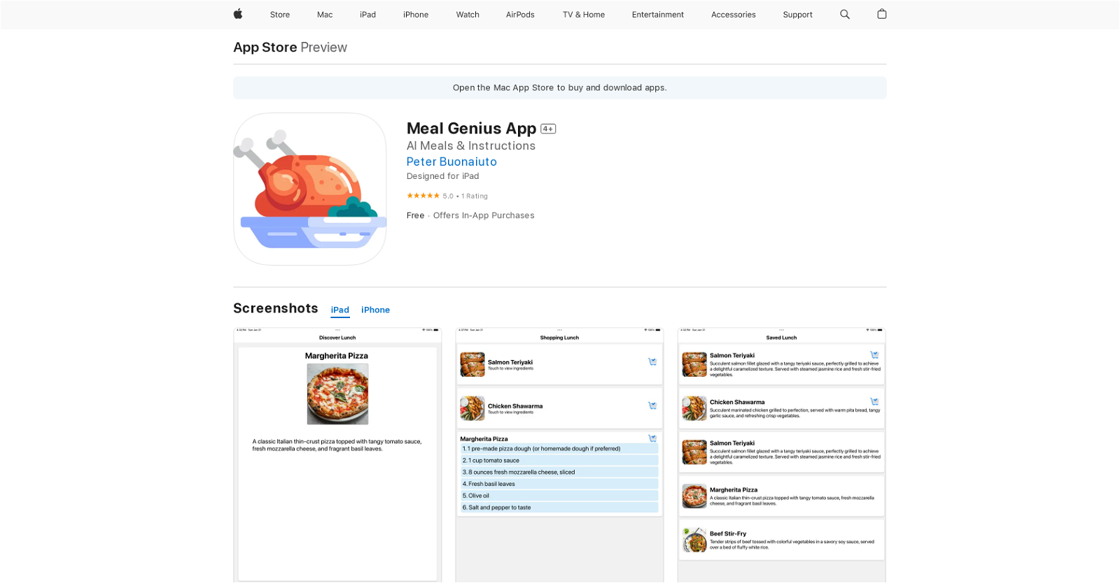 Meal Genius App website