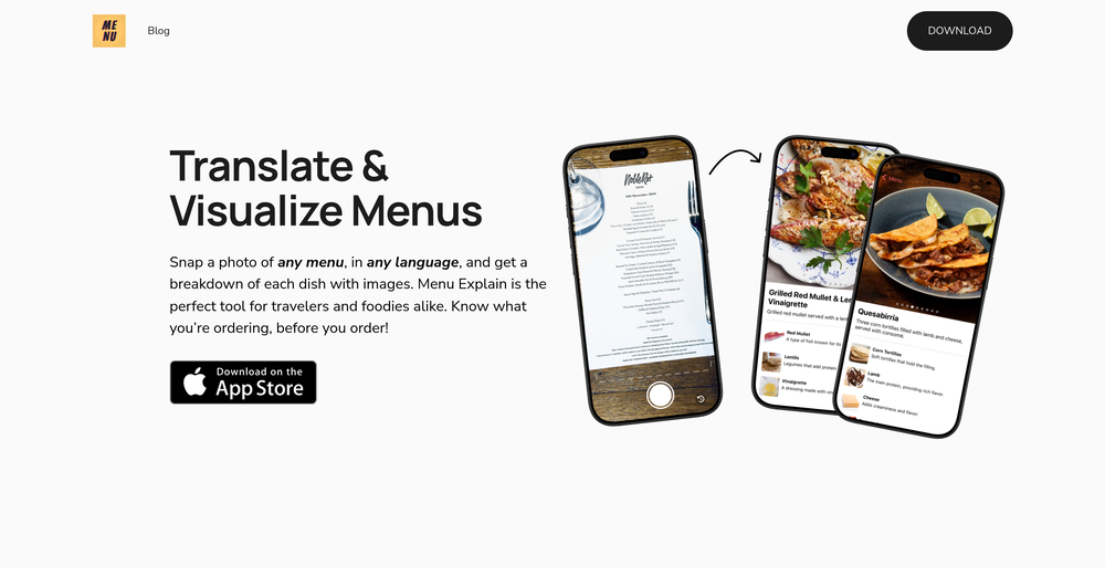 Menu Explain website