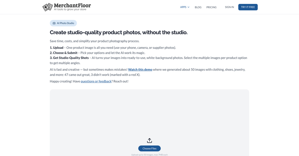 Product Photo Studio by MerchantFloor website