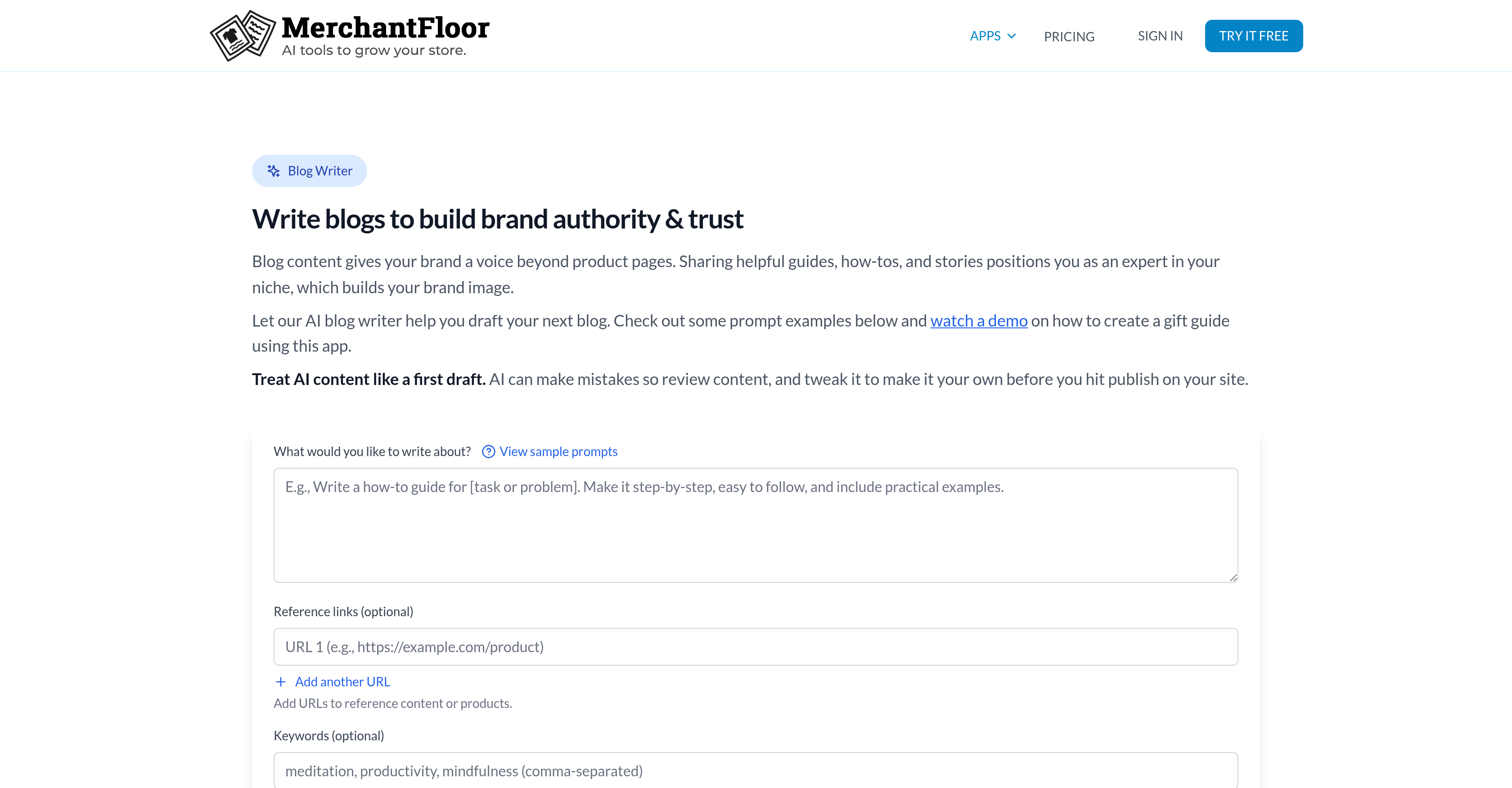 Merchant Floor | Blog Writer preview