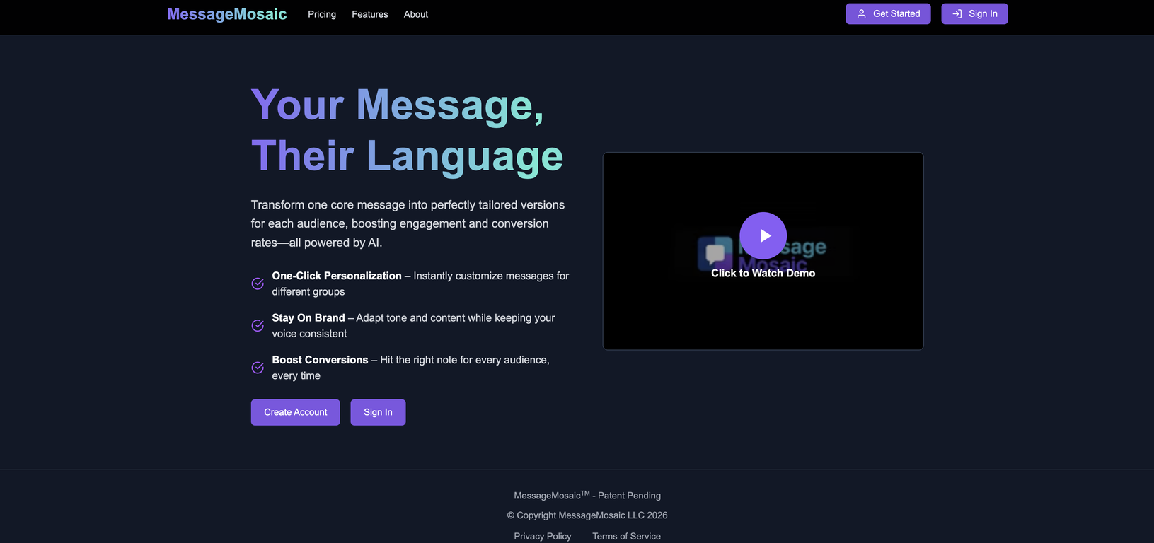 MessageMosaic website