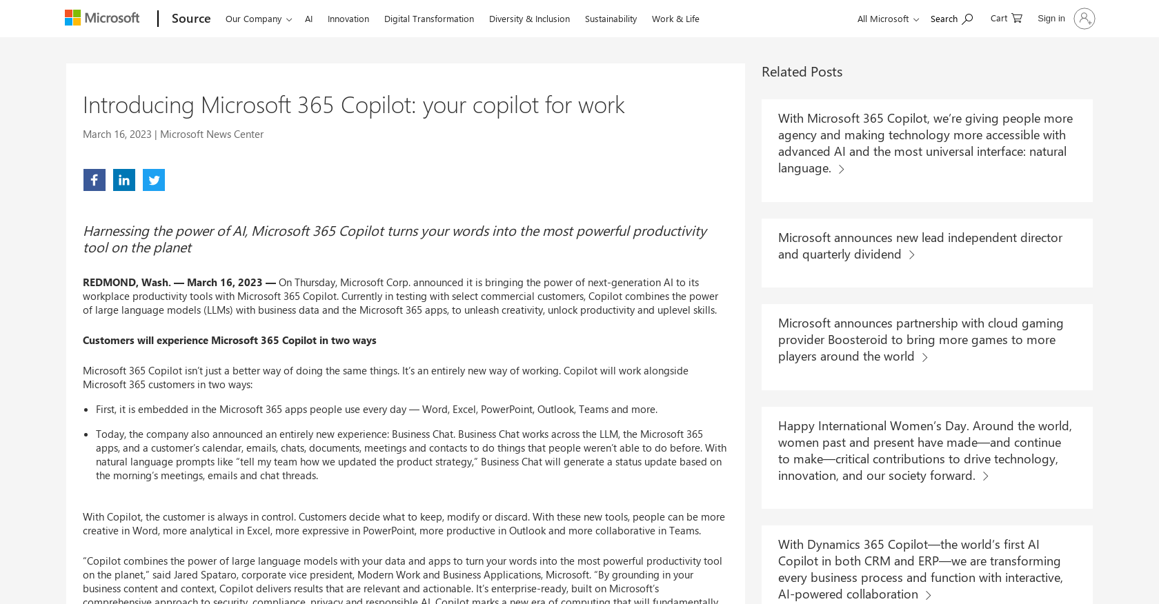 Microsoft 365 Co-pilot website