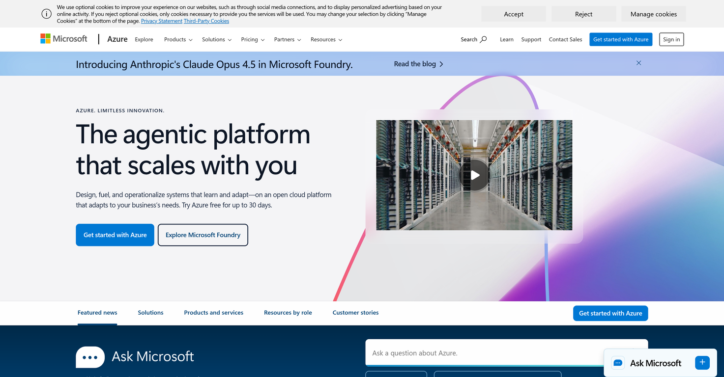 Microsoft Azure website