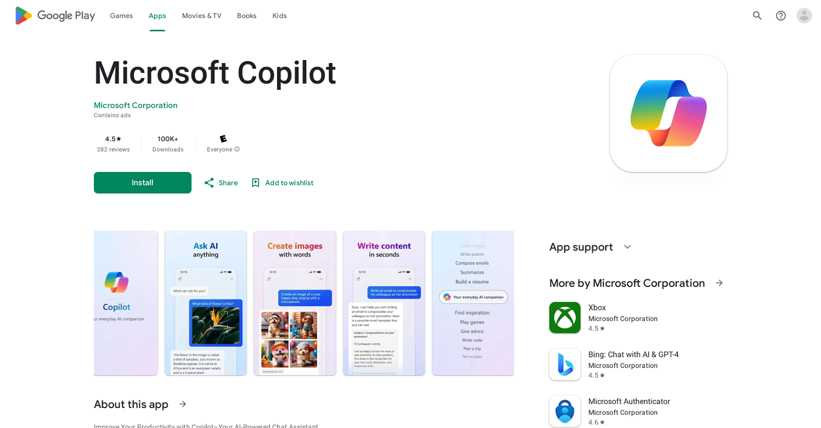 Microsoft Copilot for Android website
