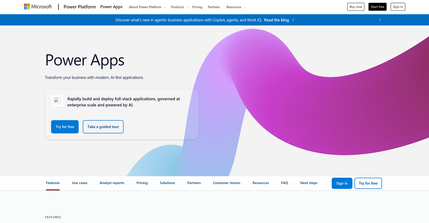 Microsoft Power Apps website