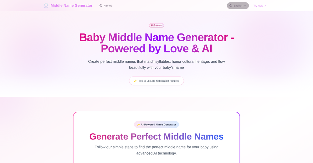 Middle Name Generator.net website