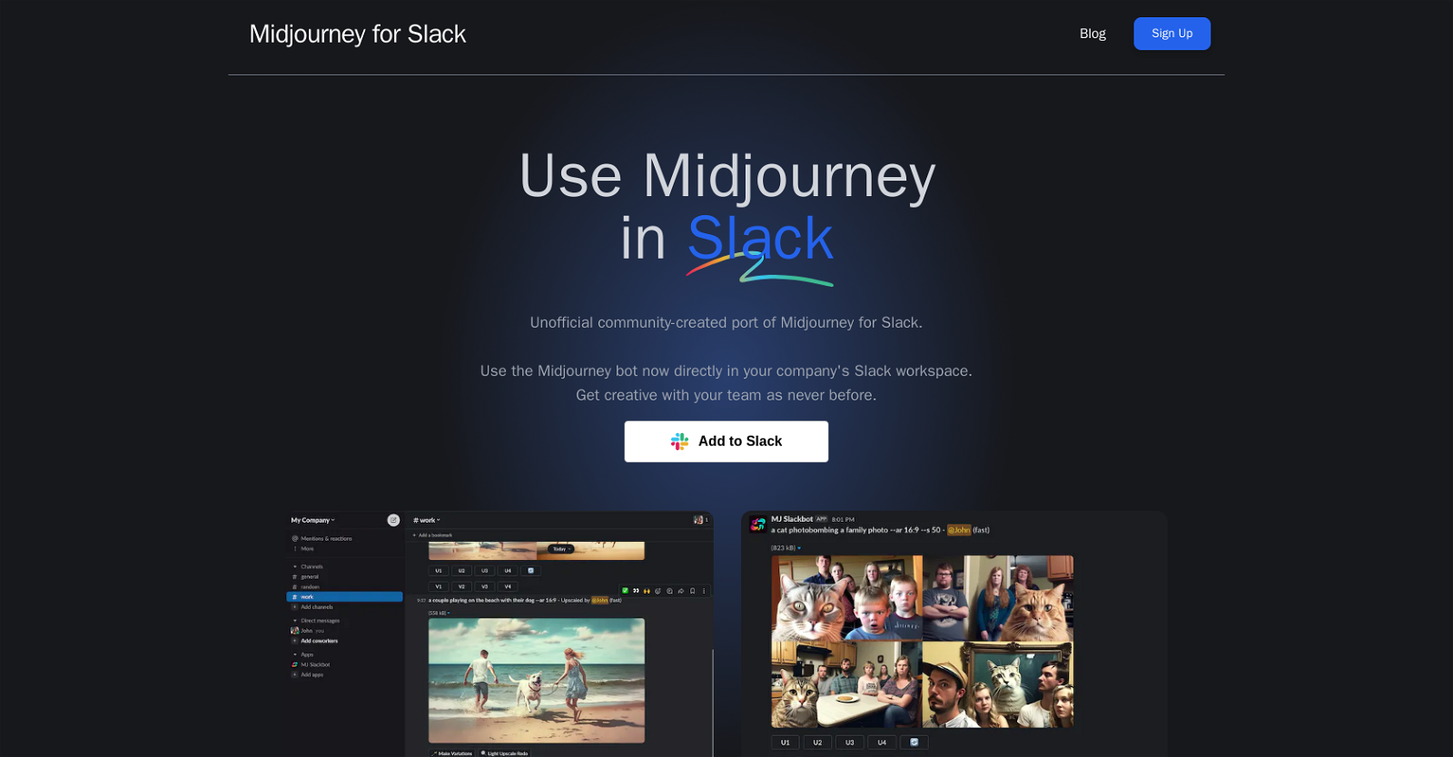 Midjourney for Slack website