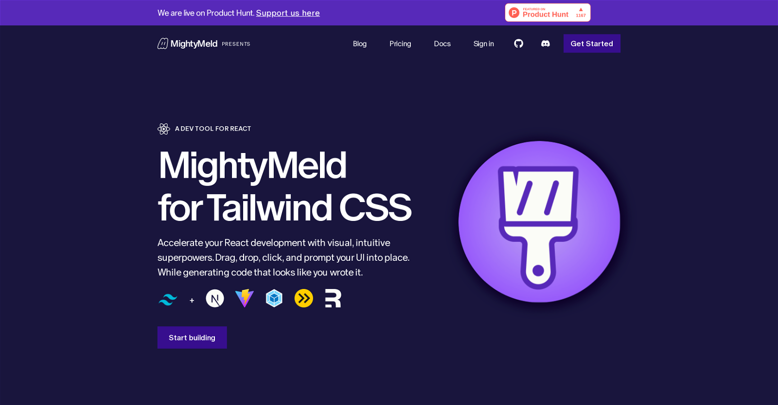 MightyMeld for Tailwind CSS and React website