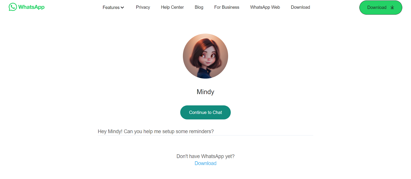 Mindy Bot website