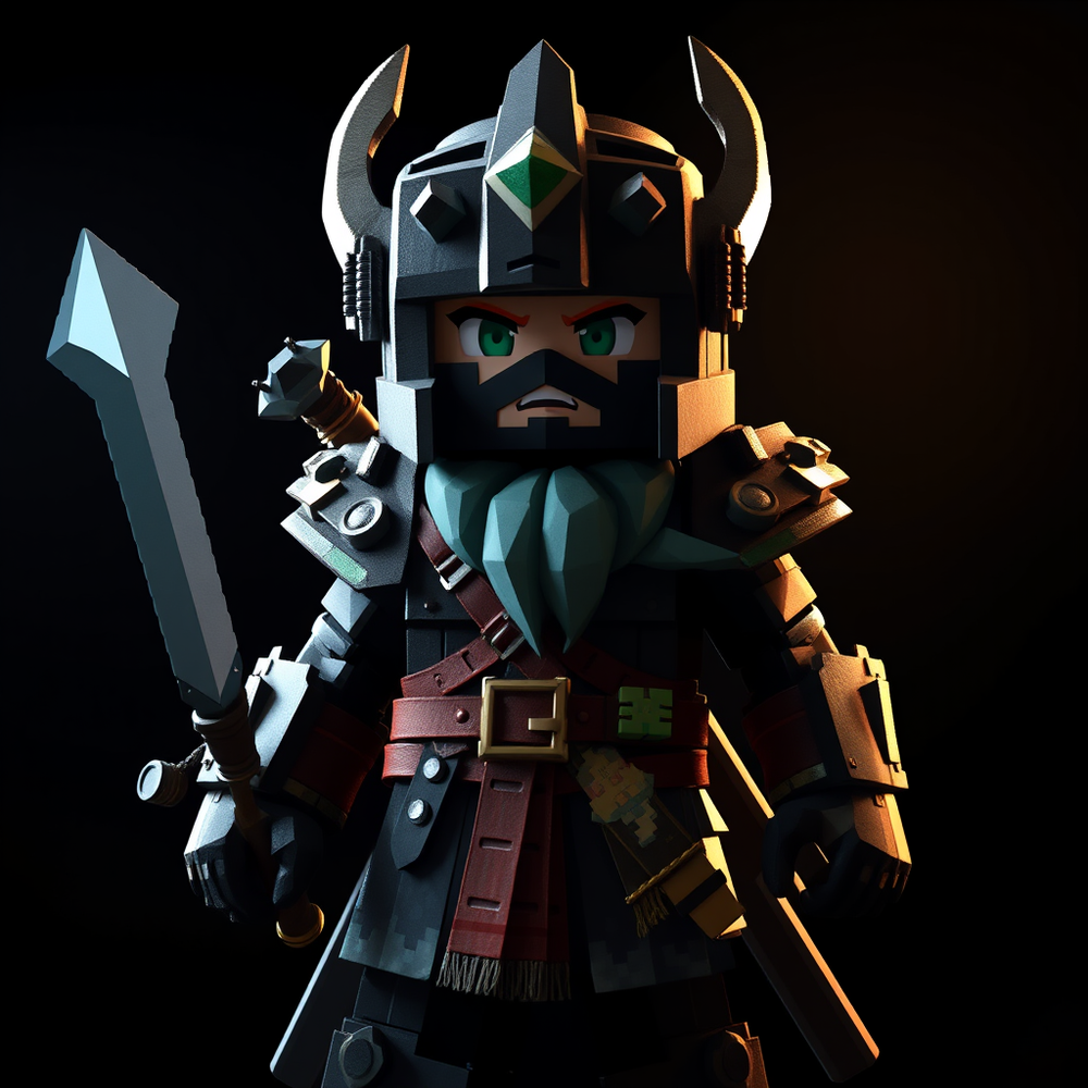Mine craft warrior character nft in shadow background website