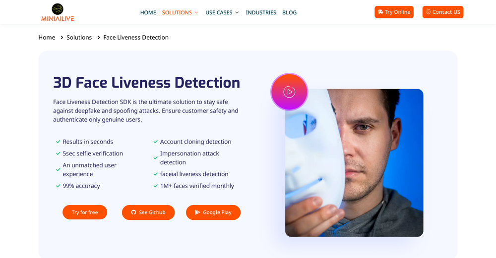 MiniAiLive - Face Liveness Detection website