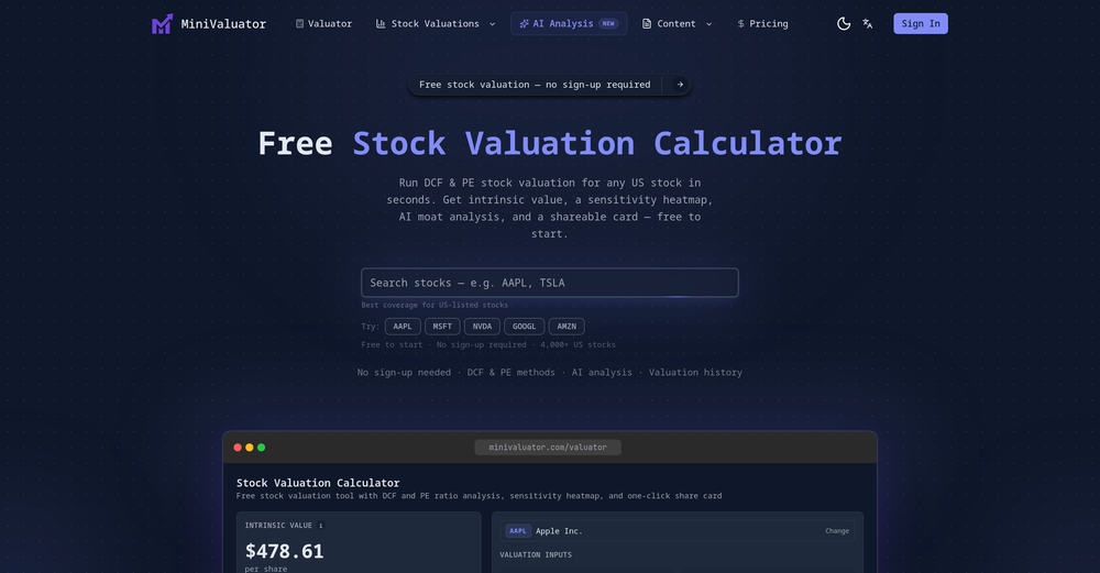 MiniValuator website