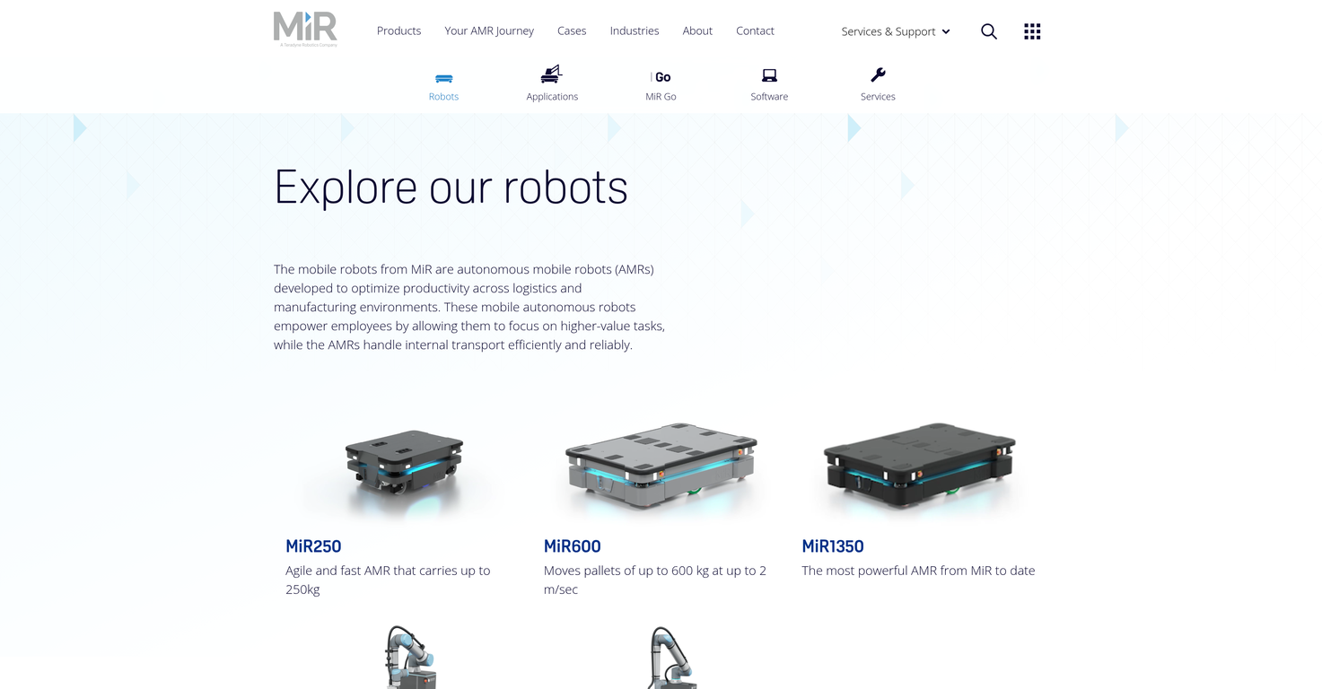 MiR Autonomous Mobile Robots website