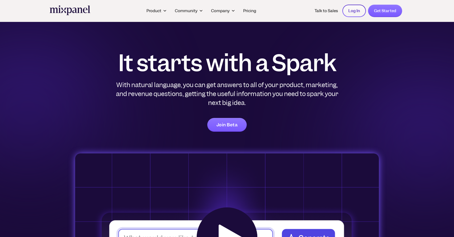 Mixpanel Spark website