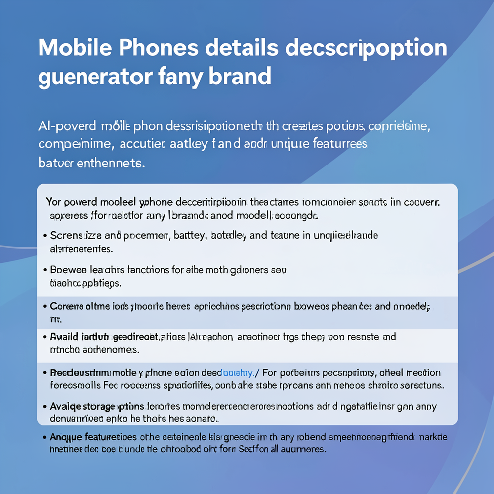 Mobile Phones details description generator for any brand website