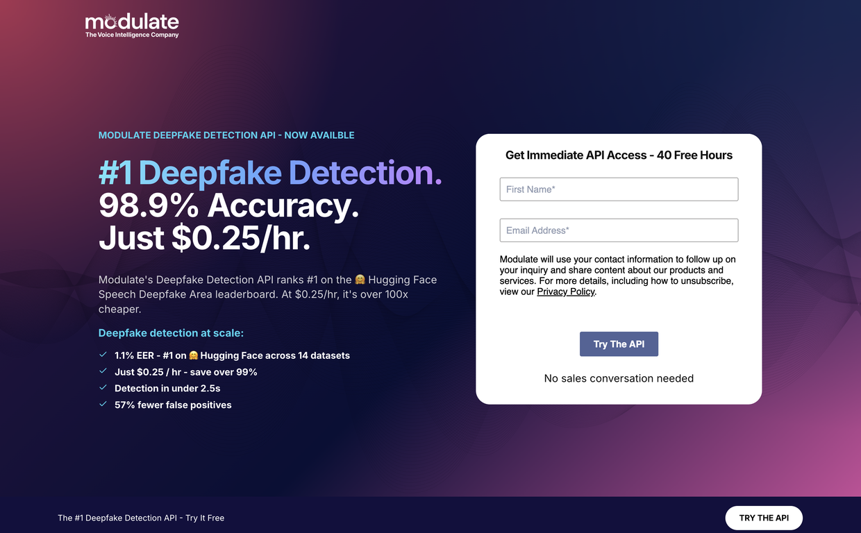 Deepfake Detection by Modulate website
