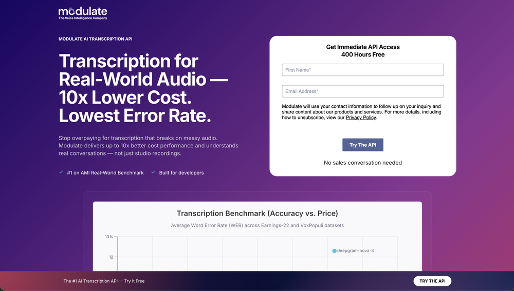 Transcribe by Modulate website