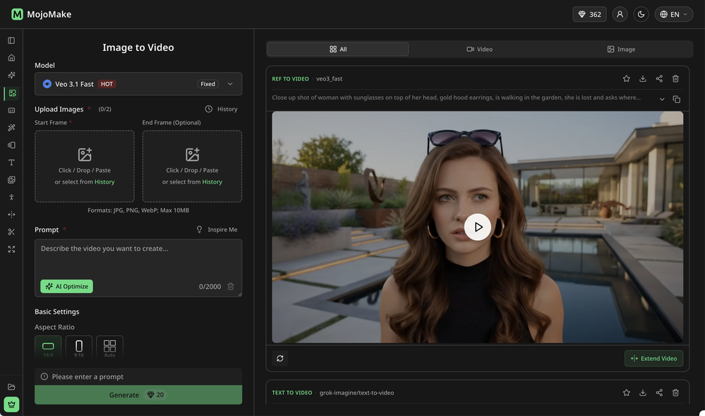 MojoMake - AI Image to Video Generator website