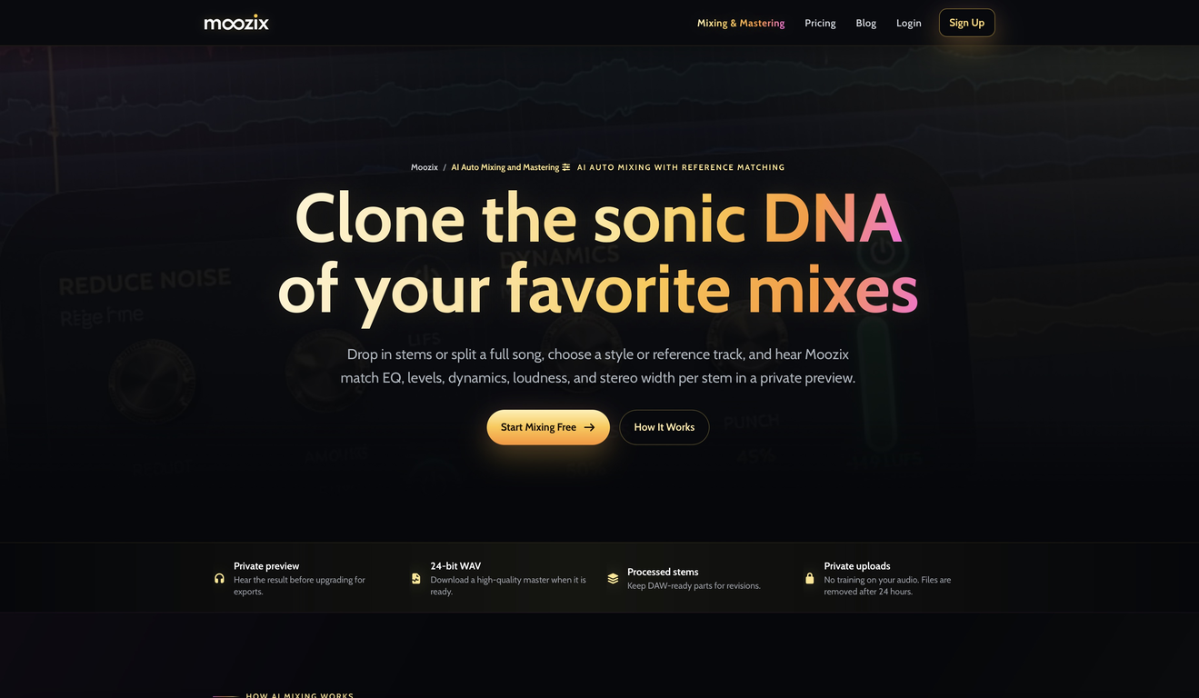 Moozix AI Automix & Mastering For Songs website