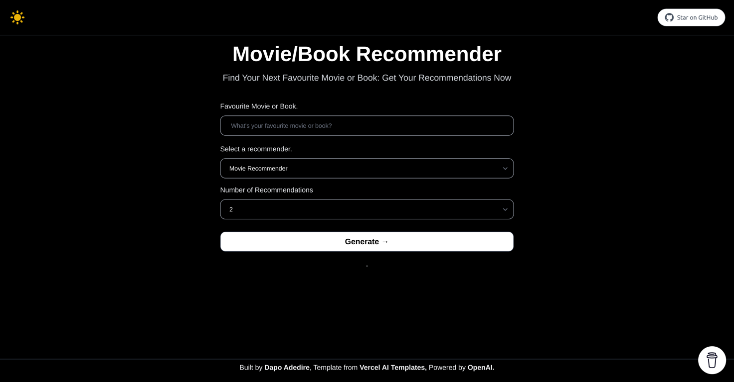 Movie & Book Recommender website