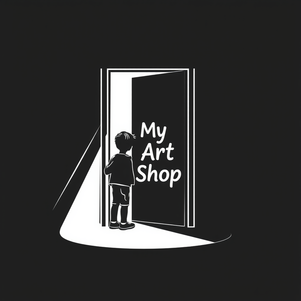 "My Art Shop" Logo Cartoon Door light beam website
