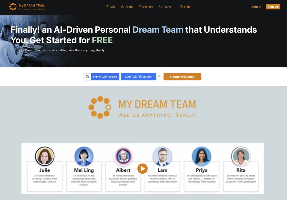 My Dream Team website