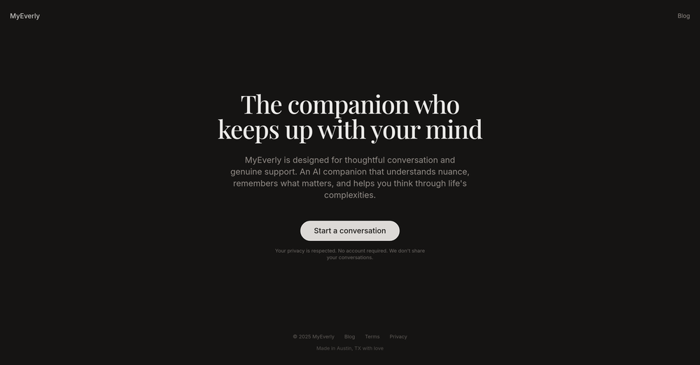 MyEverly - Your Free AI Friend website