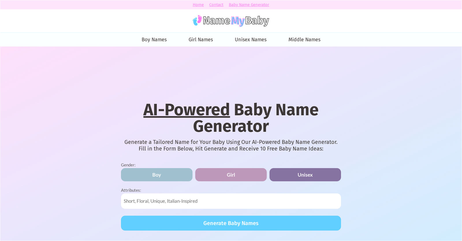 Name My Baby website