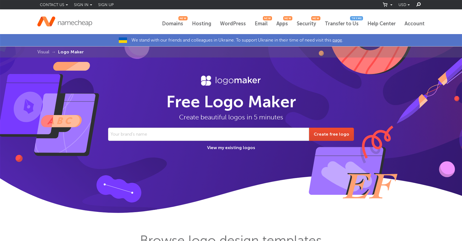 Namecheap Free Logo Maker website