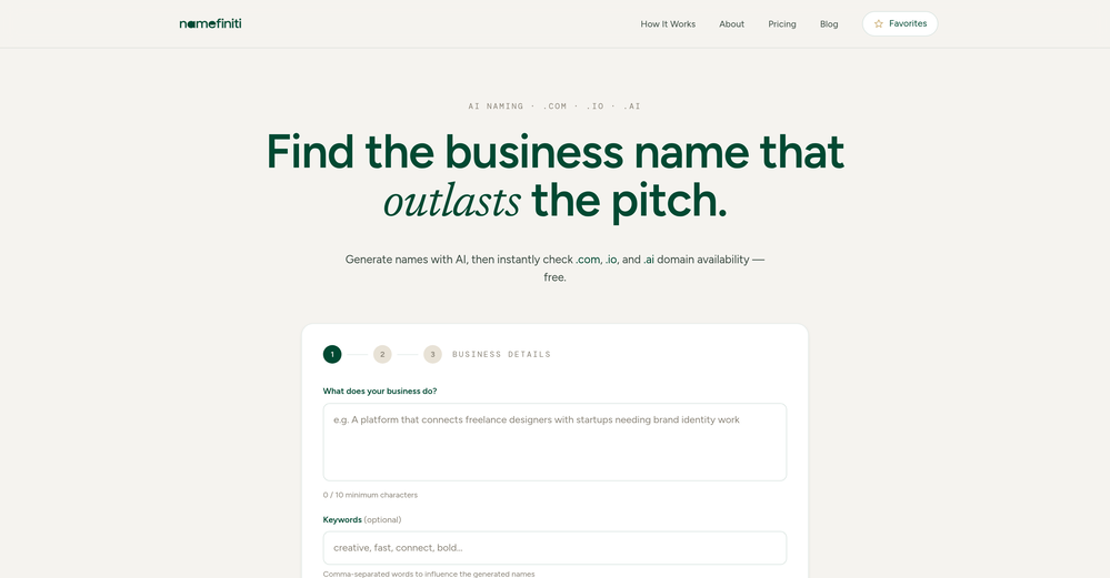 Namefiniti website