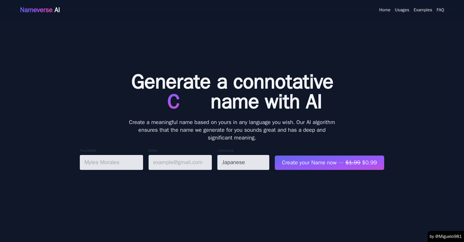 Nameverse AI website