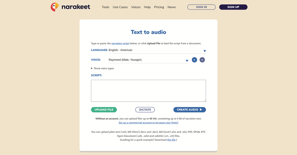 Narakeet website