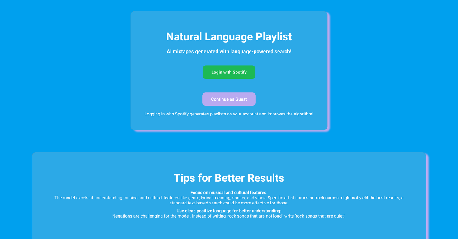 Natural Language Playlist website