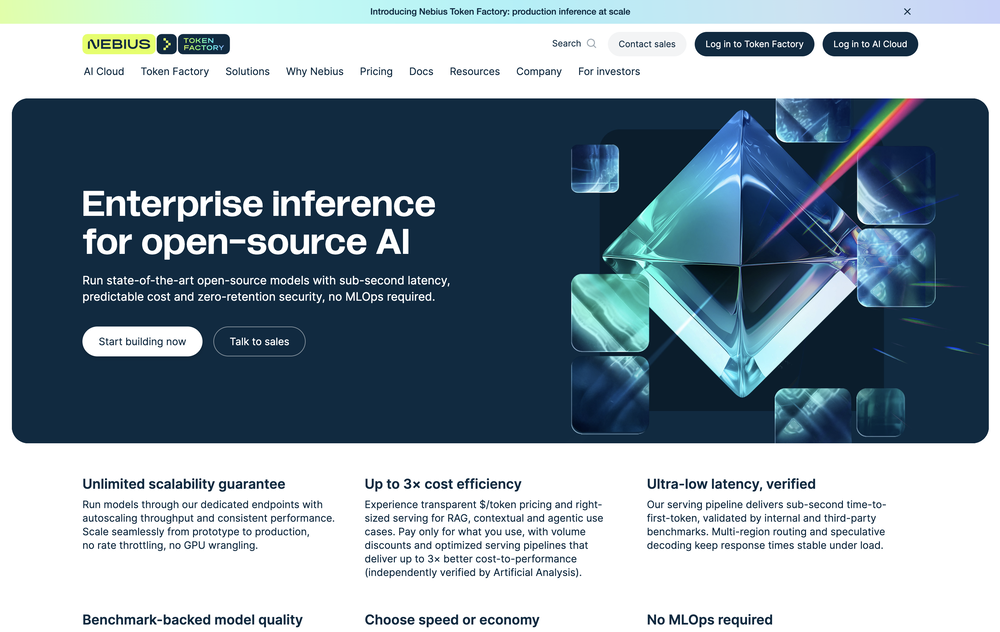 Nebius Token Factory website