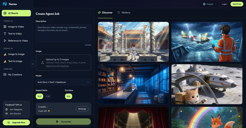 Nereo AI Anime Shorts website