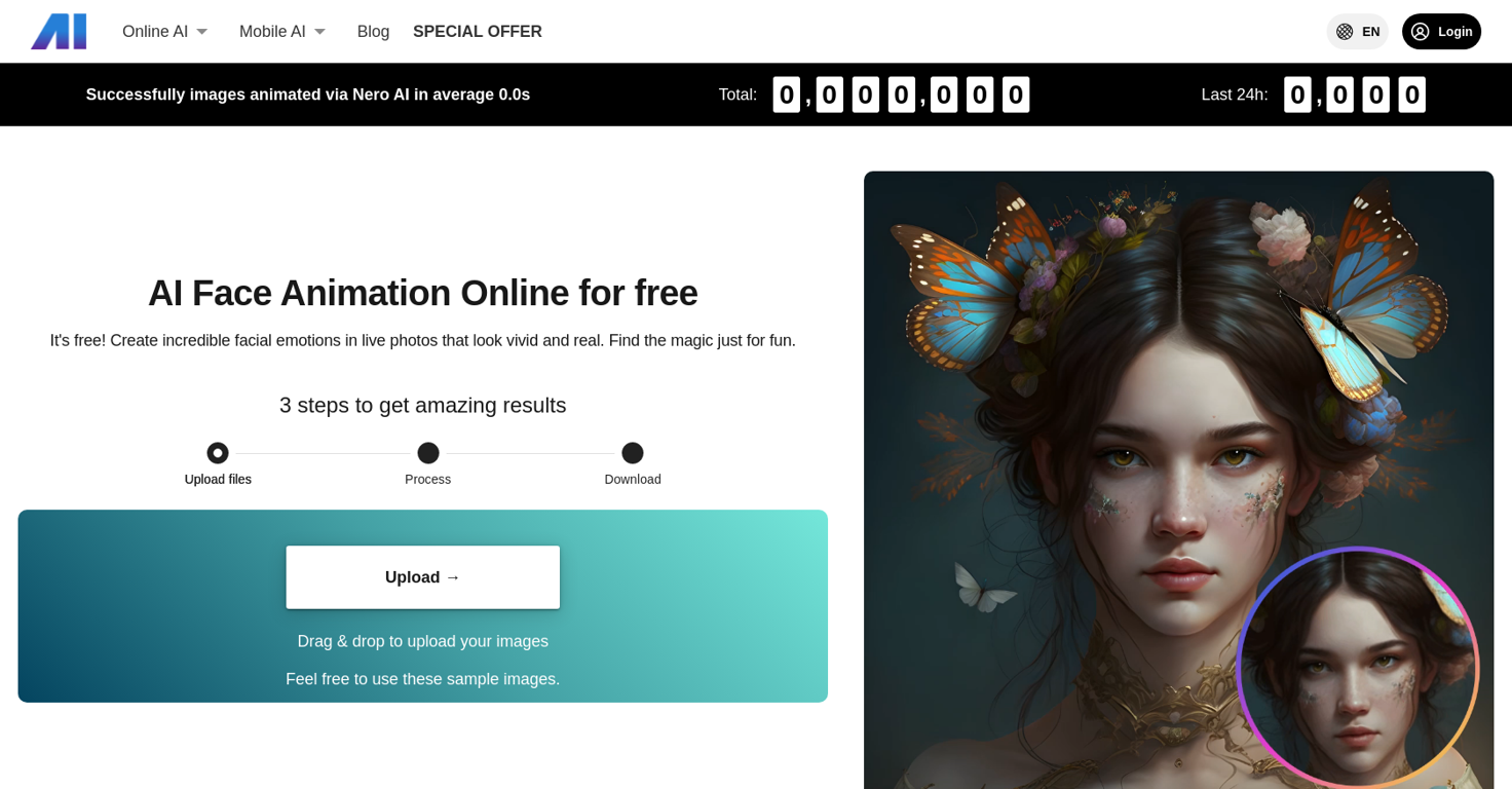 Nero Face Animation website