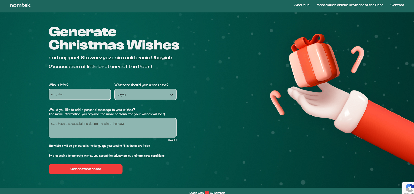 Nomtek Labs Christmas Wishes website
