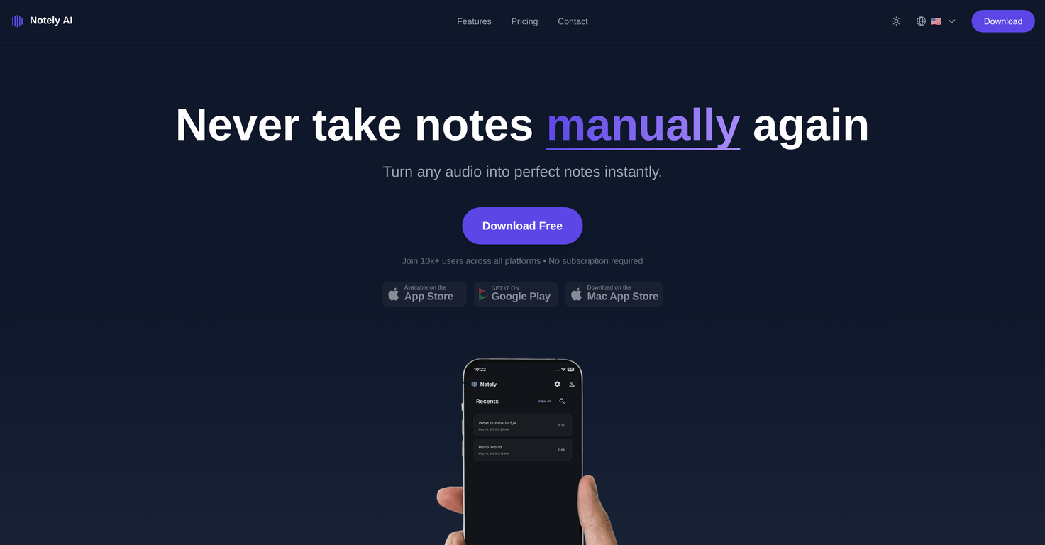 Notely AI website