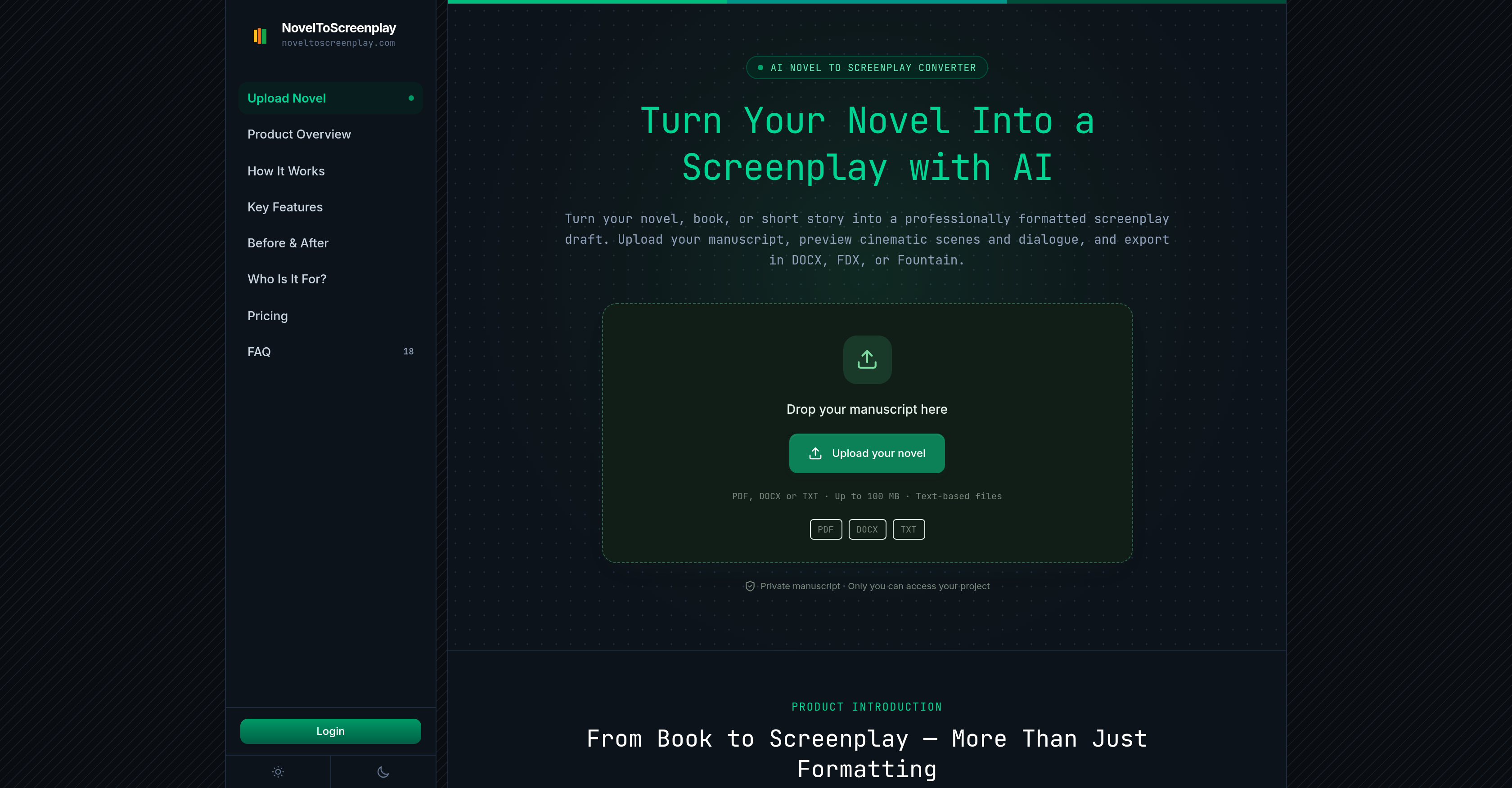 Screen Plays Novel To Screenplay - AI Tool For Screenplays