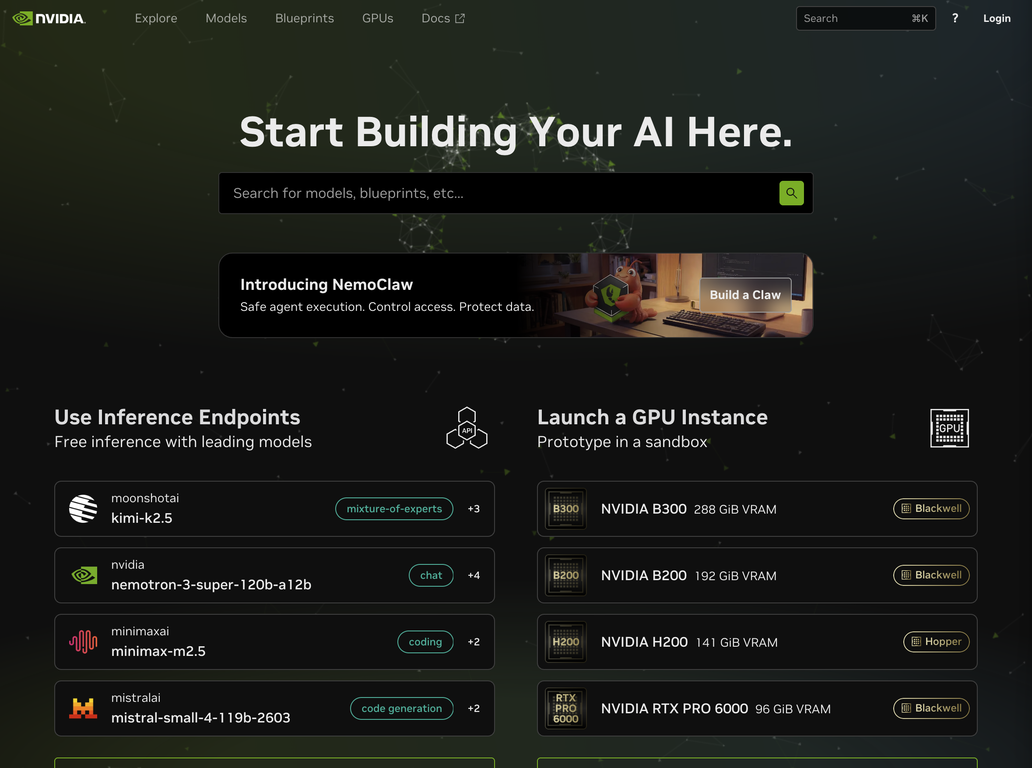 Nvidia Build website