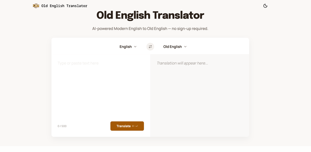Old English Translator.app website